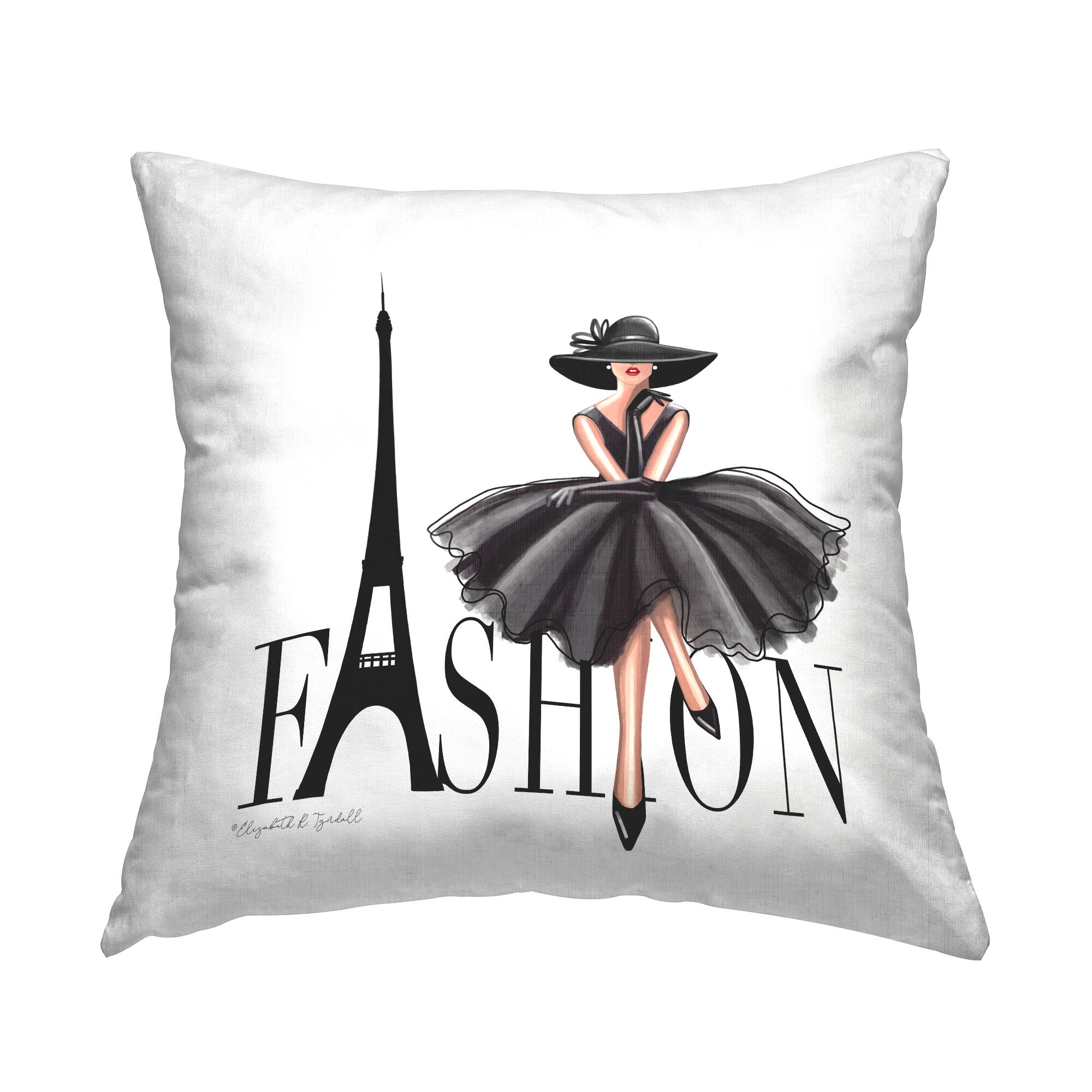 Stupell Industries Parisian Fashion Illustration High End Design Black Dress Throw Pillow 18" x 18"